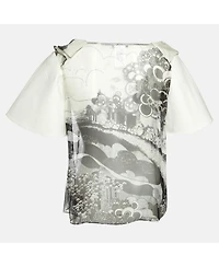 Chloe Women's Short-Sleeve Monochrome-Print Chiffon and Canvas Paneled Blouse