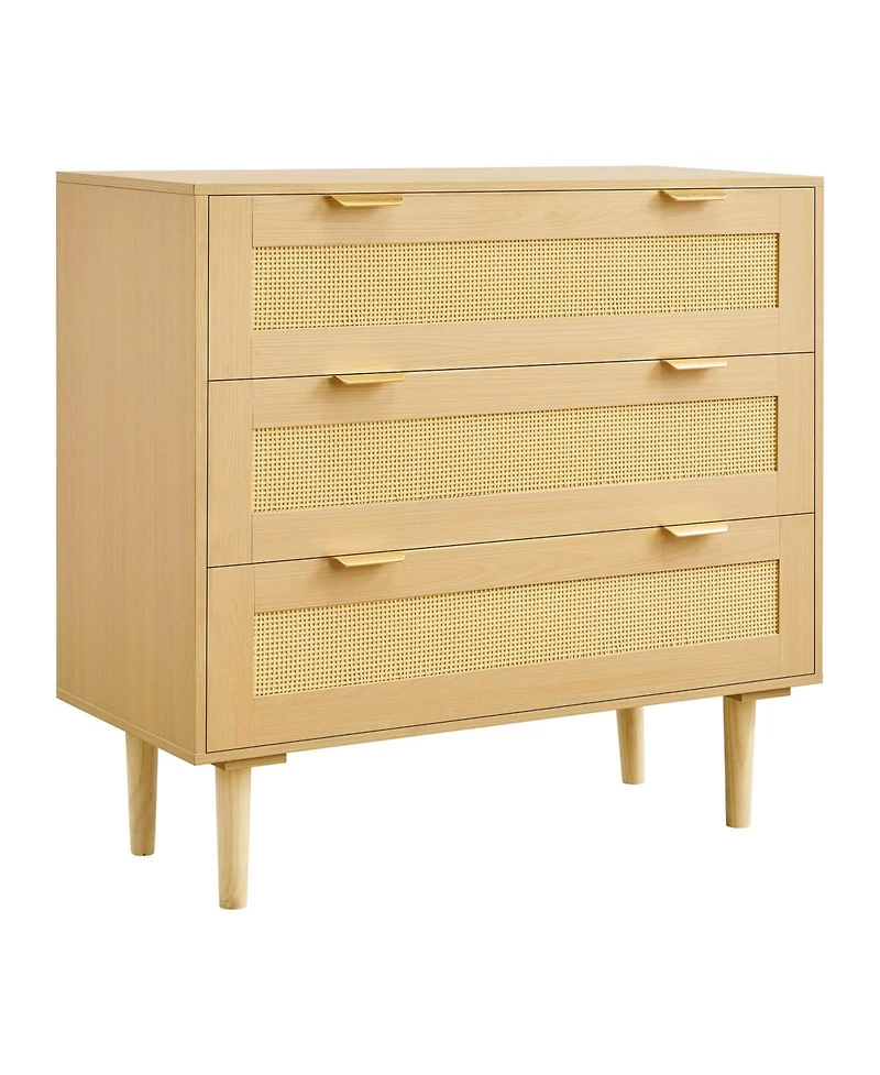 Slickblue 3 Drawer Rattan Dresser with Storage for Bedroom and Hallway
