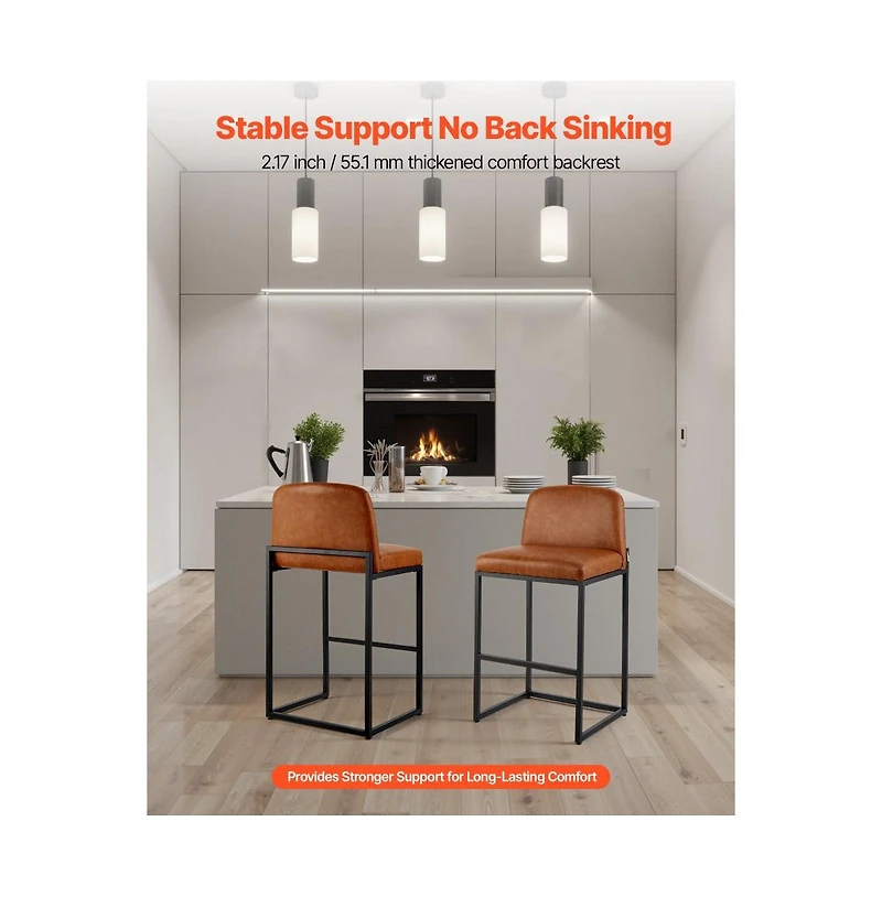 Slickblue Set of 4 27 Inch Pu Leather Counter Bar Stools with Backrest
