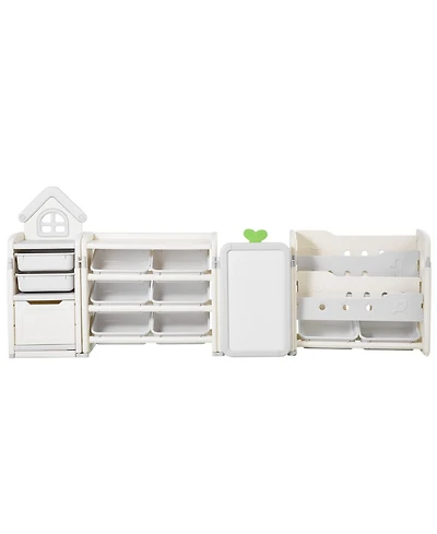 Slickblue Kids Toy Storage Organizer with Bookshelf, 10 Bins and Drawing Board