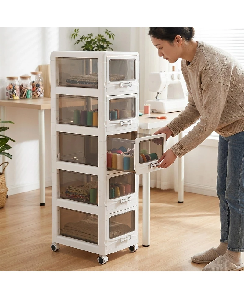 Sugift 5-Tier Plastic Drawer Storage Organizer Rolling Cart with 3/4/5 Drawers and Lockable Wheels