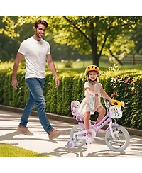 Hongge 14-Inch Girls Bike with Doll Seat, Dual Brake System & Training Wheels, Ages 3-5