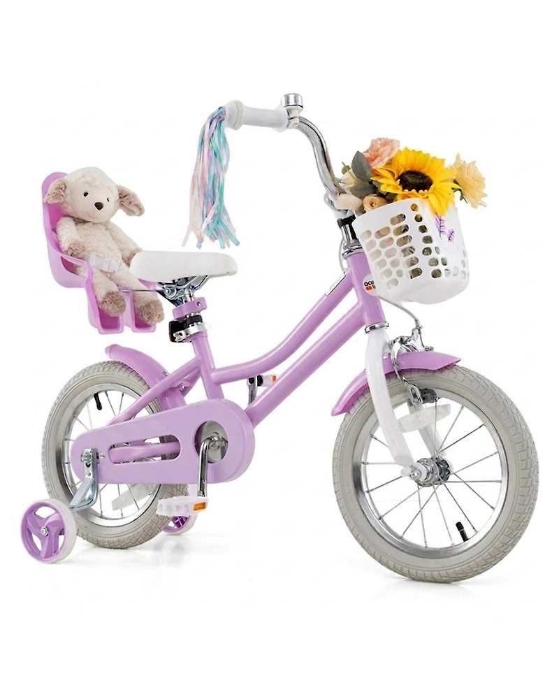 Hongge 14-Inch Girls Bike with Doll Seat, Dual Brake System & Training Wheels, Ages 3-5