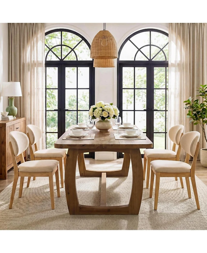 Tribesigns Solid Wood Dining Table for 4-6 People, 63 Inch Dining Room Table with Safely Rounded Corners and U-Shaped Trestle Base