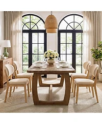 Tribesigns Solid Wood Dining Table for 4-6 People, 63 Inch Dining Room Table with Safely Rounded Corners and U-Shaped Trestle Base