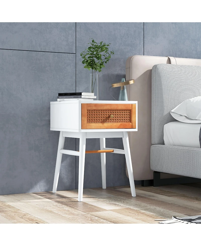 Costway Nightstand Modern Bedside End Table with Storage Drawer and Solid Wood Legs