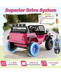 Hongge 24V Kids Ride-On Car with Remote Control, Led Lights and Music, Up to 66 lbs, Ages 3+