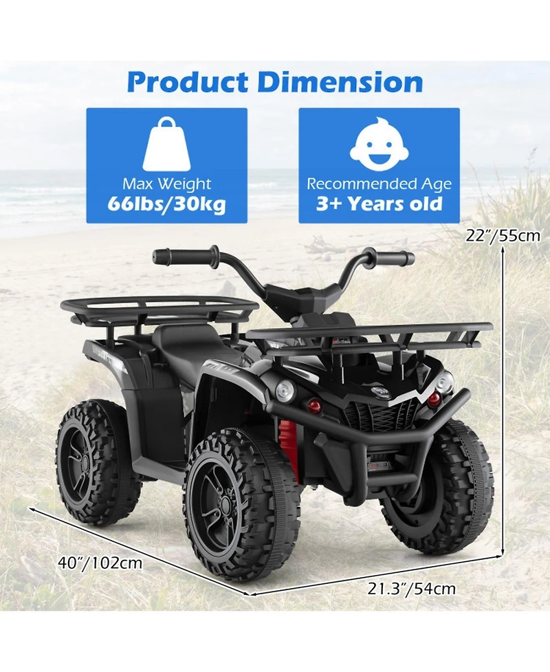 Hongge 24V Kids Electric Ride-On Quad Atv, Dual Motors, Led Headlights & Off-Road, 39.5" x 21" x 22", 66 lbs., Ages 3+