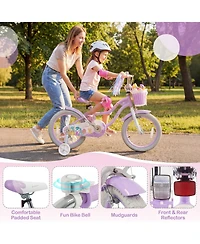 Hongge 16-Inch Girls Bike with Mermaid Streamers and Training Wheels, Ages 4-7