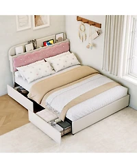 homfan Sandwich Cookie Style Princess Bed Frame, Upholstered with Storage Headboard and 2 Drawers, No Box Spring Needed