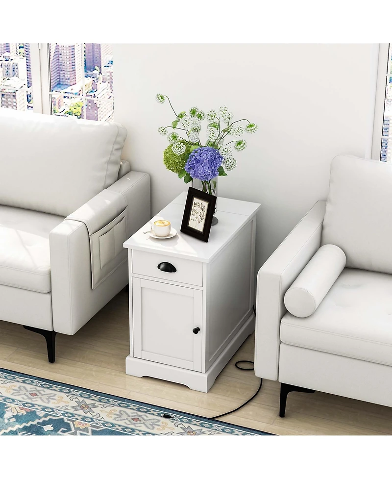 Costway 1PC Side End Table Nightstand with Charging Station Storage for Living Room Bedroom
