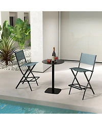 Gymax Folding Bar Stools Set of 2 Patio Sling Chairs with Backrest Humanized Footrest