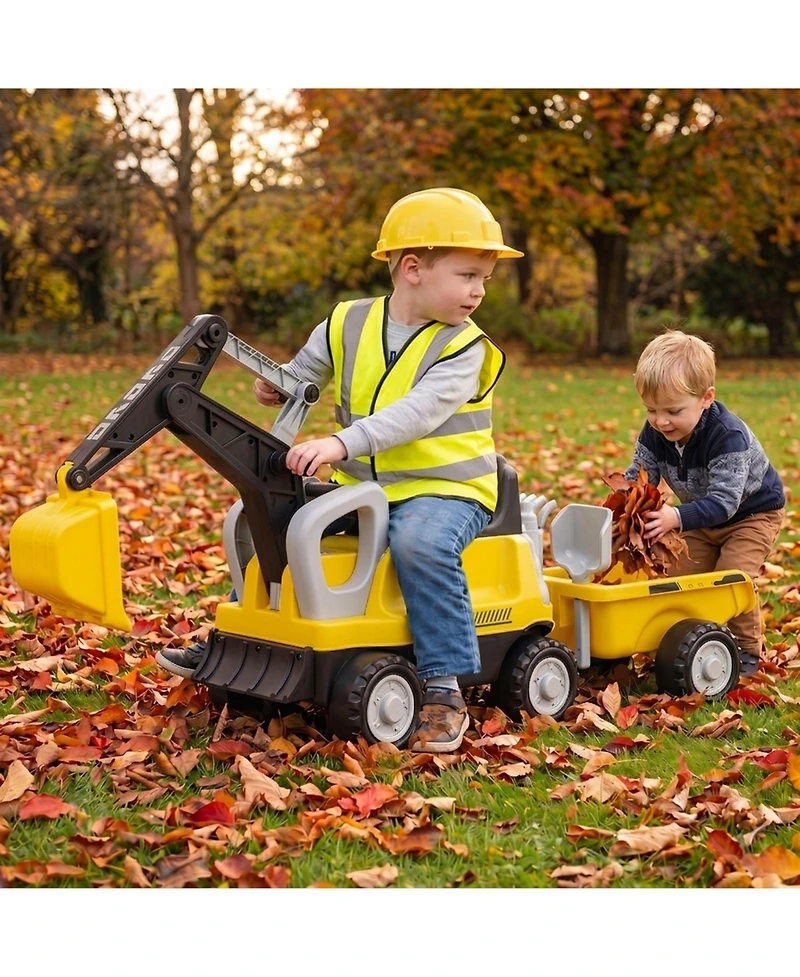 Hongge 2-In-1 Foot-to-Floor Ride-On Tractor with Digging Arm and Detachable Trailer, 50"L x 13"W x 23"H, 55 lb. Capacity, Ages 3+