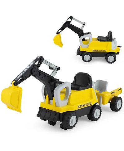 Hongge 2-In-1 Foot-to-Floor Ride-On Tractor with Digging Arm and Detachable Trailer, 50"L x 13"W x 23"H, 55 lb. Capacity, Ages 3+