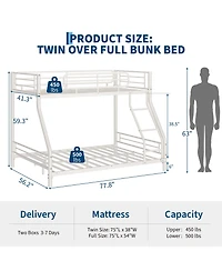 homfan Heavy Duty Twin Over Full Metal Bunk Bed, Space-Saving Kids Teens Adults, 450 Upper, 500 Lower, Slot Assembly