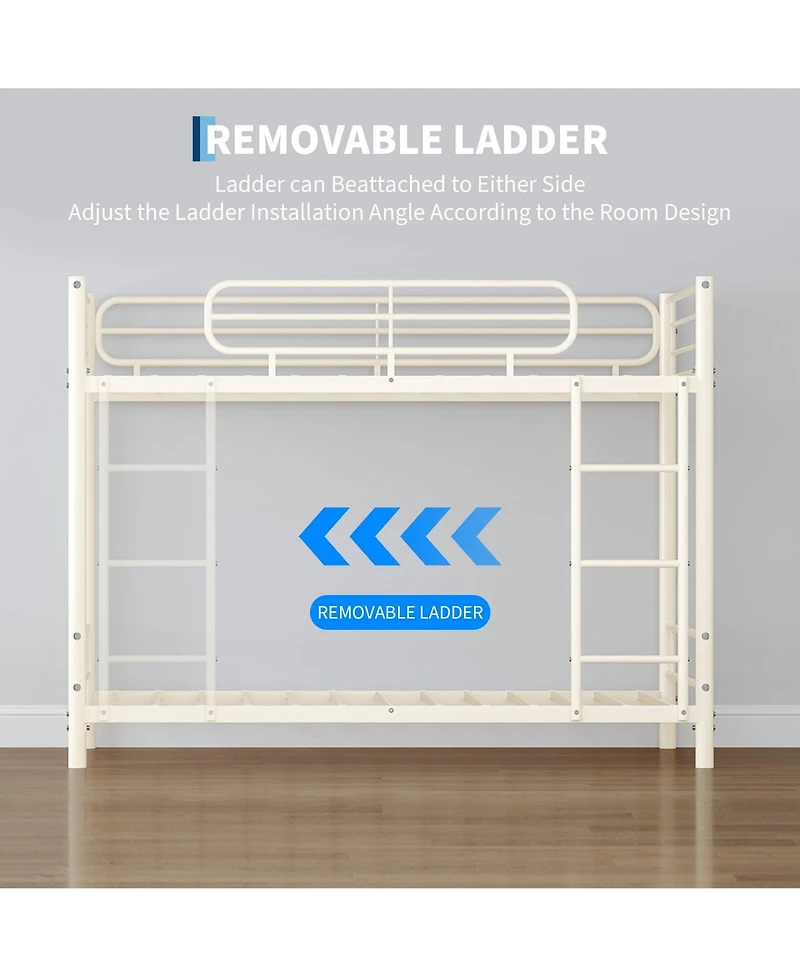 homfan Heavy Duty Twin Over Iron Bunk Bed, High 11.7" Guardrails, Reversible Ladder, Slot Assembly, 450 lbs Upper and 500 Lower