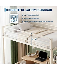 homfan Heavy Duty Twin Loft Bed, Metal Frame with 11.7" Guardrail, Space-Saving Underbed Workspace, 450 lbs Capacity, No Box Spring Needed