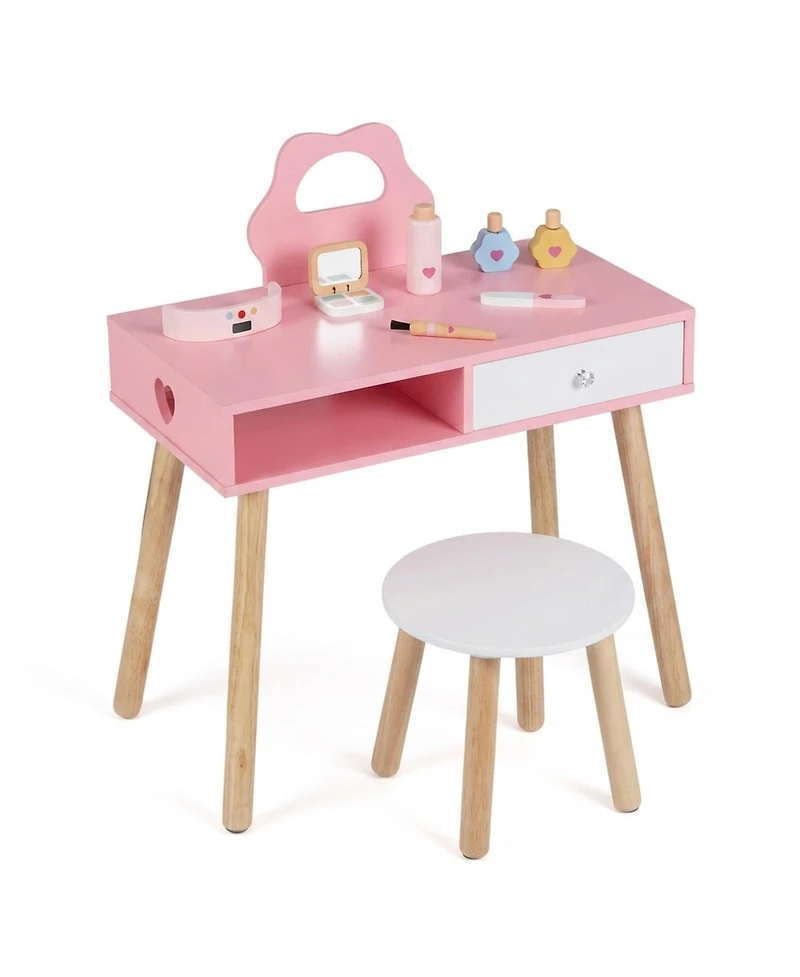 Sugift Pretend Nail Salon 2-in-1 3-Piece Table, Chair, and Stool Set, Ages 3-8