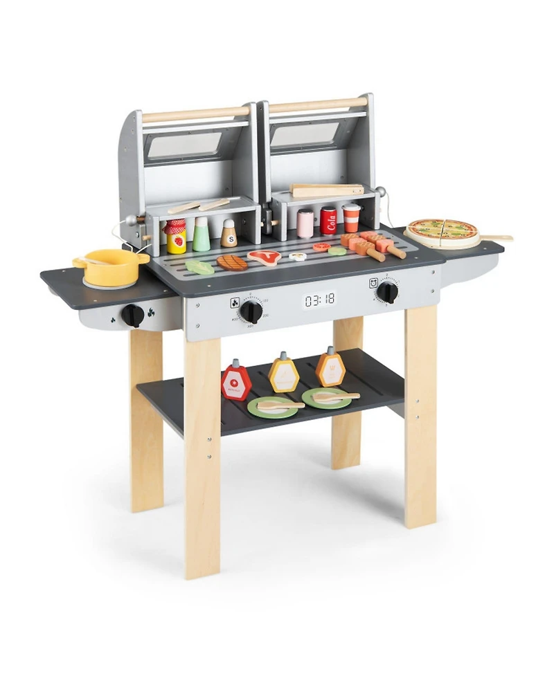 Sugift Wooden Barbecue Grill Playset with Grilling Tools and Play Food, Ages 3+
