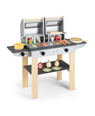 Sugift Wooden Barbecue Grill Playset with Grilling Tools and Play Food, Ages 3+