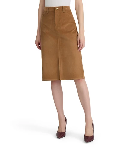Jones New York Women's Lexington High-Waisted Pencil Center-Front Slit Corduroy Midi Skirt