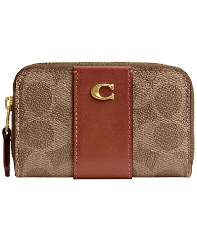 Coach Signature Leather Essential Small Zip Around Card Case