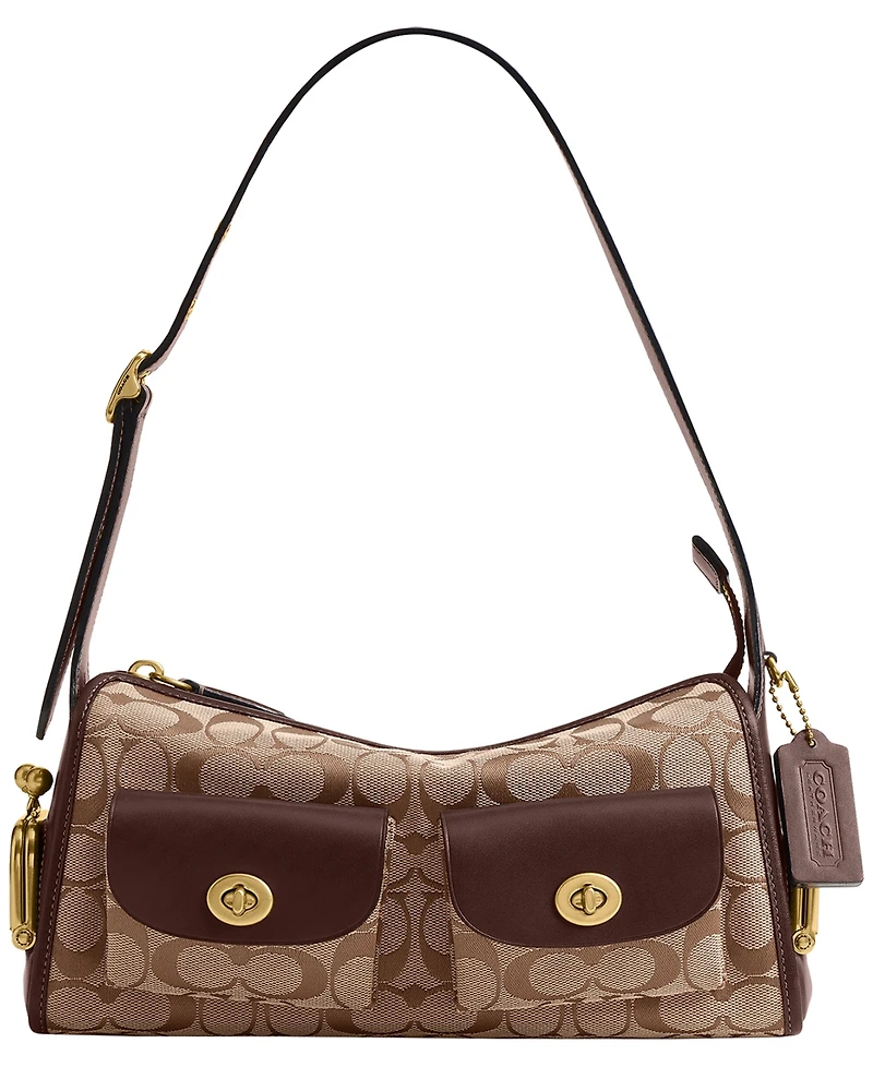 Coach Originals Signature Jacquard Small Turn-Lock Haversack Handbag 27