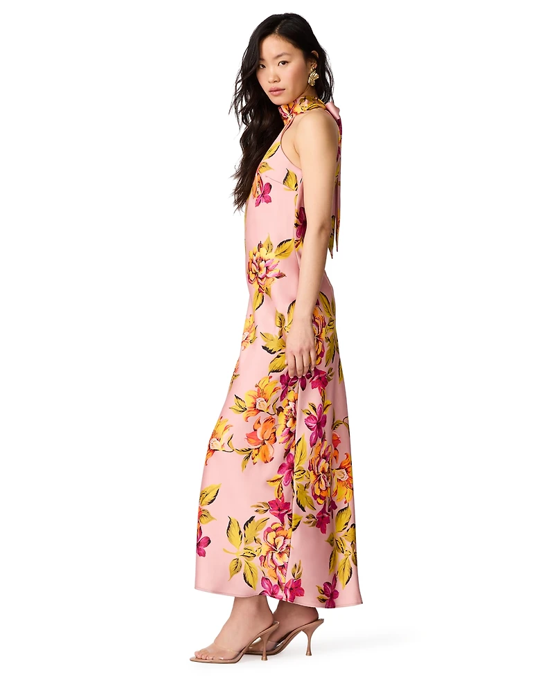 Steve Madden Juniors' Floral-Print Satin Halter Wedding-Guest Dress