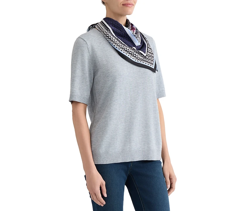 Jones New York Petite Short-Sleeve Crewneck Knit Top with Scarf