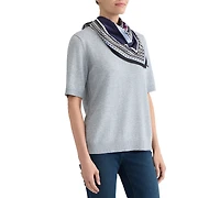Jones New York Petite Short-Sleeve Crewneck Knit Top with Scarf