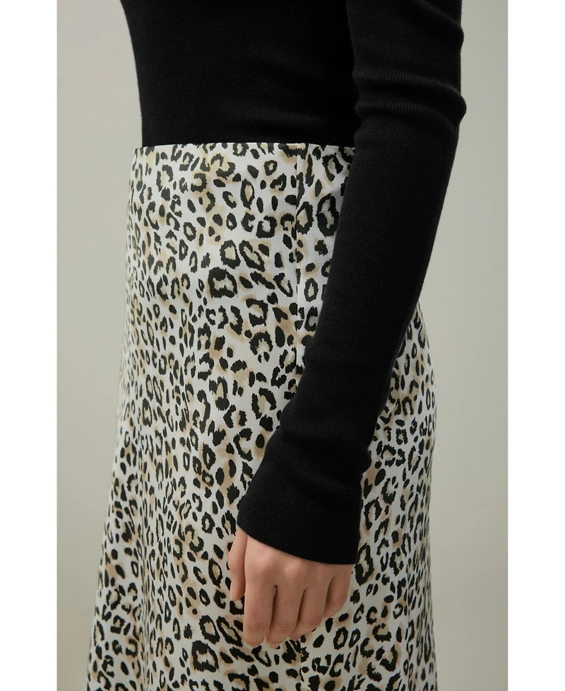Lilysilk Women's Leopard Print Bias-Cut A-Line Midi Silk Skirt
