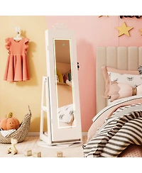 Sugift Kids 3-in-1 Crown Jewelry Armoire with Lighted Full-Length Mirror and 360-Degree Swivel Base