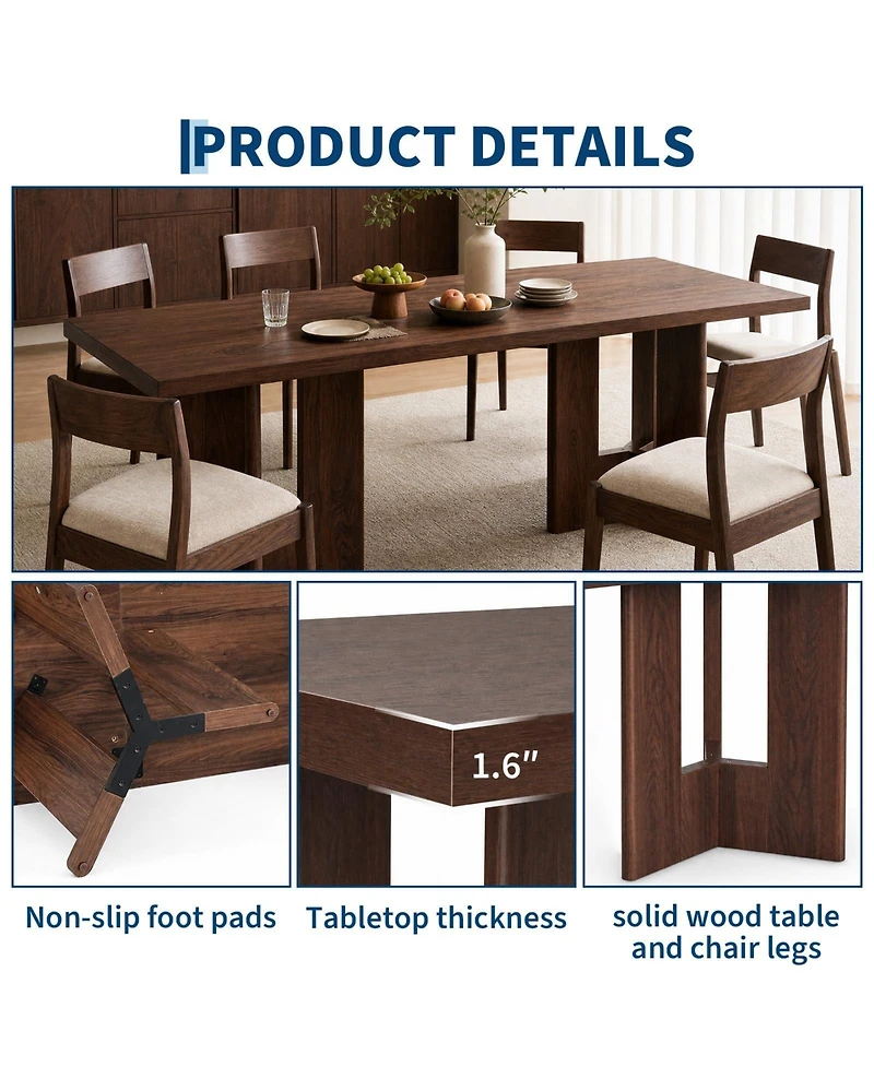 homfan 78'' Large Rectangular Dining Table for 6-8 People, Double Pedestal Base Kitchen Easy-Clean Top Multi-Purpose Indoor Use
