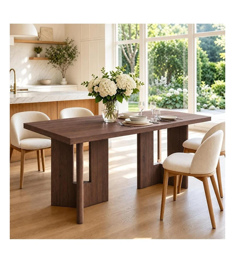 homfan 78'' Large Rectangular Dining Table for 6-8 People, Double Pedestal Base Kitchen Easy-Clean Top Multi-Purpose Indoor Use