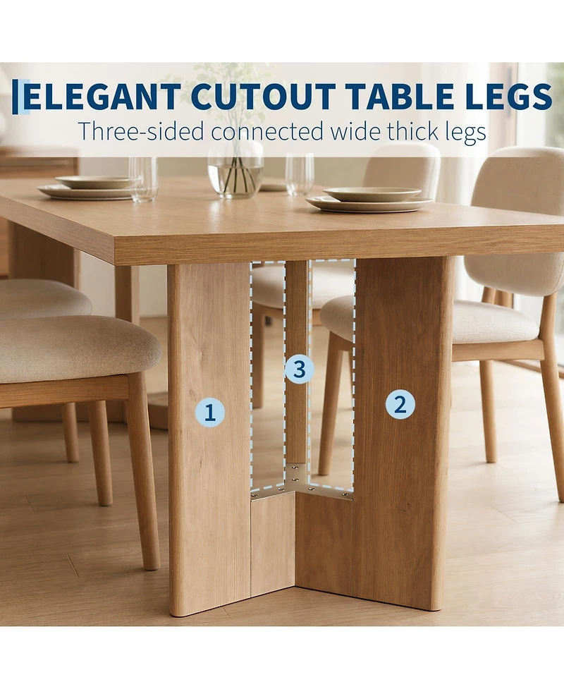 homfan 78'' Large Rectangular Dining Table for 6-8 People, Double Pedestal Base Kitchen Table Easy-Clean Table Top for Multi-Purpose Indoor Use