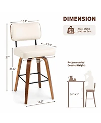 homfan Set of 4 26" Beige Faux Leather Swivel Counter Stools with Back and Bentwood Legs