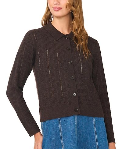 1.state Women's Pointelle Cable Collared Cardigan