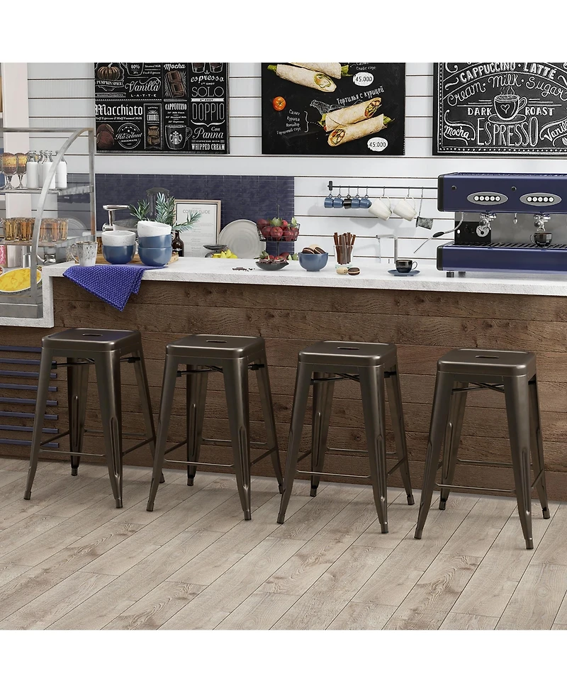 Gymax 24'' Metal Bar Stools Set of 4 w/ Square Seat Patio Bar Stools Home Kitchen
