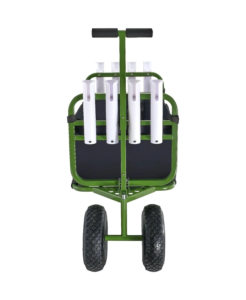 Mountaintop Beach Fishing Cart,300 lbs Steel Trolley,11" Balloon Tires,8 Rod Holders, Foldable Cart for Pier, Picnic and Fishing