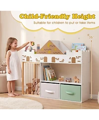 Sugift Kids 4-in-1 Castle Toy Organizer with Plush Storage and Open Shelves