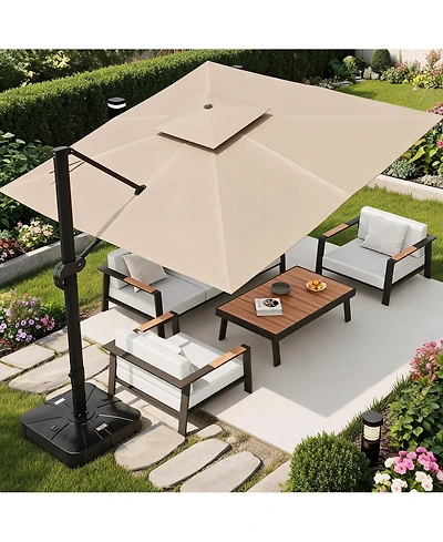 Gaomon 10x10 Ft Square Cantilever Patio Umbrella, 360degree(s) Rotatable Adjustable Height Heavy-Duty Aluminum Outdoor Shade for Pool Garden Backyard