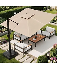 Gaomon 10x10 Ft Square Cantilever Patio Umbrella, 360degree(s) Rotatable Adjustable Height Heavy-Duty Aluminum Outdoor Shade for Pool Garden Backyard