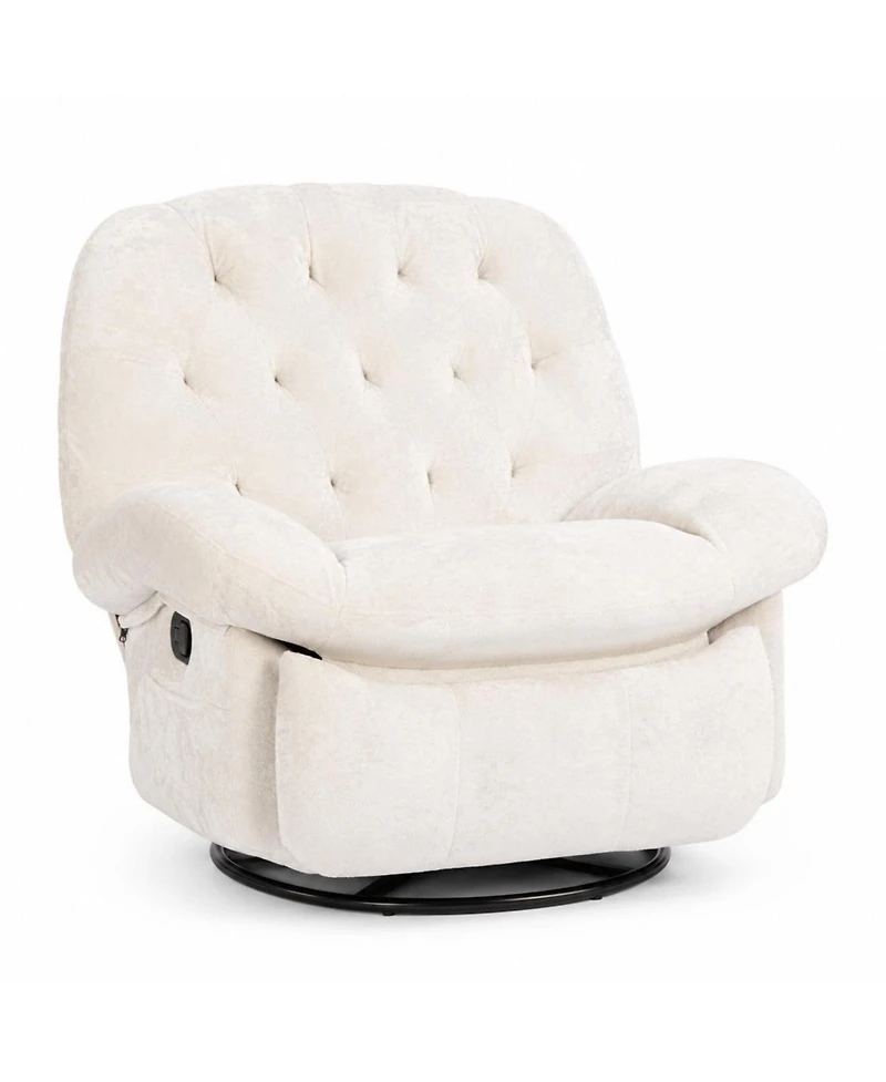 homfan 360 Degree Swivel Rocking Recliner Chair, Chenille Upholstered Lounge Chair with Retractable Footrest and Side Storage Pockets for Living Room