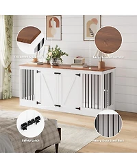 homfan 70.8" Dog Crate Furniture for Dogs, Farmhouse Dog Crate Tv Stand with Removable Divider, Heavy Duty Dog Kennel with Reinforced Steel Bars
