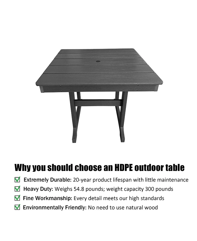 Innovaze 5-Piece Hdpe Weather Resistant Patio Dining Set, Poly Lumber Table and Chairs with Umbrella Hole for Outdoor Garden Yard Lawn (Slat)
