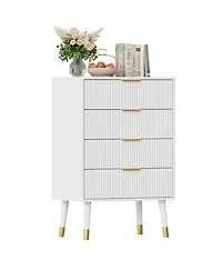 homfan Modern Fluted Storage Nightstands, 4-Drawer Compact Bedroom Side Tables with Metallic Pull Handles, Multi-Purpose Accent Furniture for Indoor