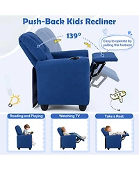 Sugift Kids Push-Back Recliner Armchair with Retractable Footrest and Cup Holder
