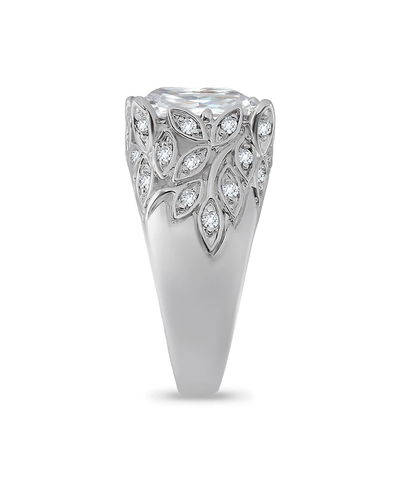 Macy's Emerald Cut Cubic Zirconia Fine Silver-Plated Over Brass Leaf Design Statement Ring