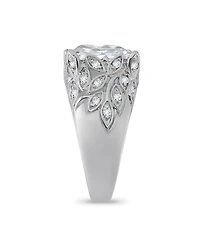 Macy's Emerald Cut Cubic Zirconia Fine Silver-Plated Over Brass Leaf Design Statement Ring