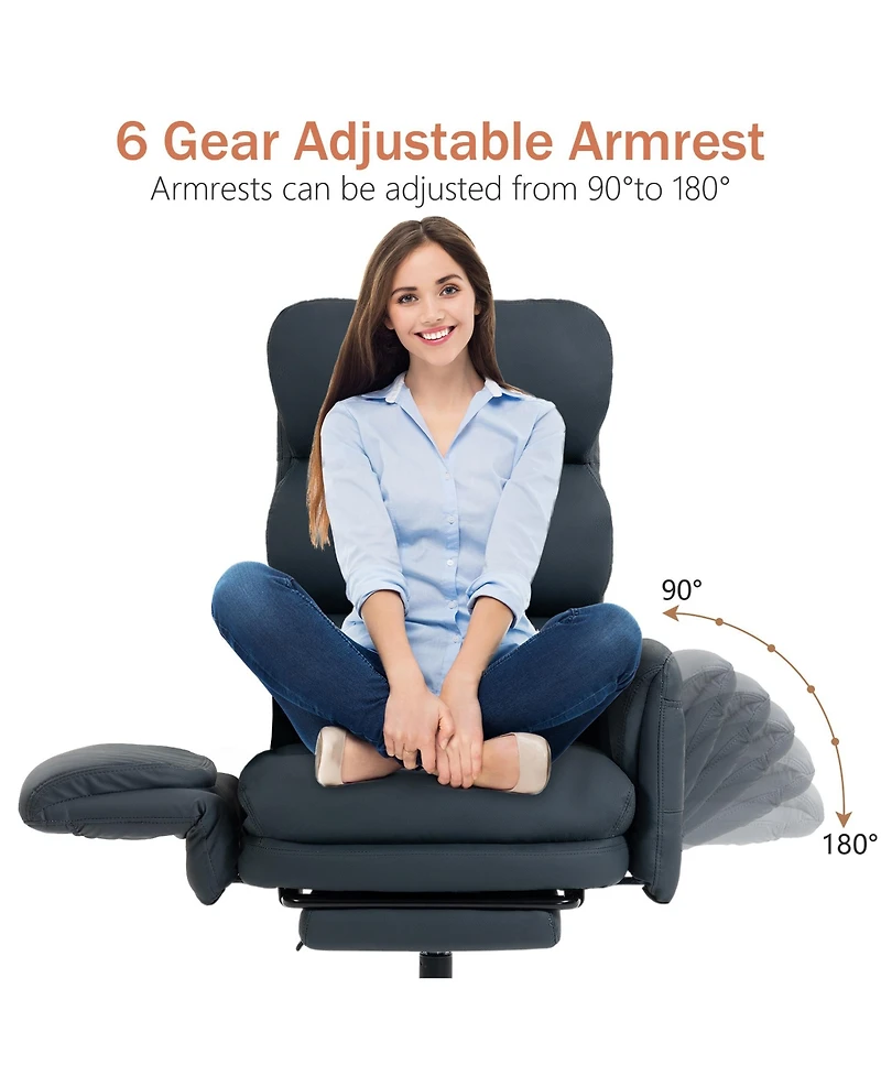 Dyhome Pu Leather Cross-legged Office Chair with Flip-up Arms and Adjustable Headrest